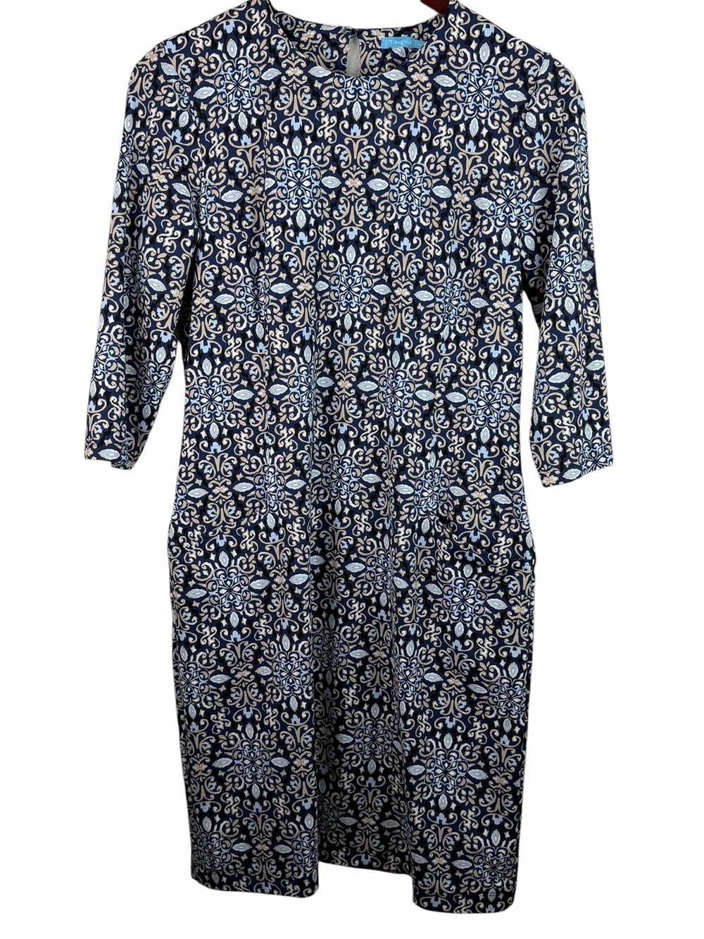 J. McLaughlin | Catalyst Navy Beige Medallion Catalina Cloth Shift Dress